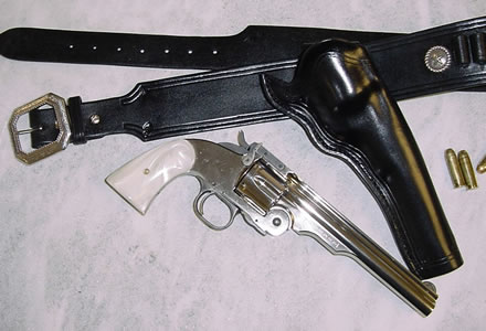 Old West Leather holsters - Cowboy Holsters and Gun Belts - knife sheaths and other old west accessories - SHOWN HERE:  WESSON SCHOFIELD HOLSTER AND GUN BELT