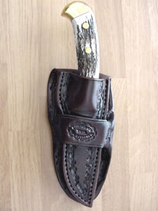 Old West Leather Cuffs - cowboy cuffs - holsters - gun belts in authentic Cowboy hero patterns - Spear point bowie knife with knife sheath shown