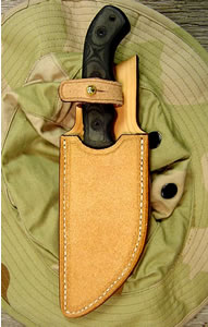 Old West Leather knife sheaths - holsters - gun belts in authentic Cowboy hero patterns - Spear point bowie knife with knife sheath shown