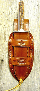 Old West Leather Cuffs - cowboy cuffs - holsters - gun belts in authentic Cowboy hero patterns - Spear point bowie knife with knife sheath shown