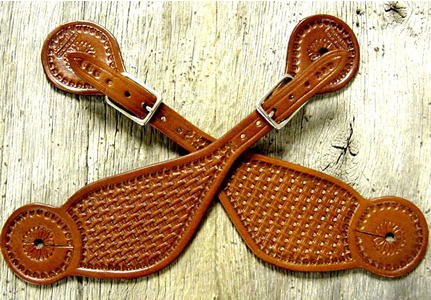 Old West Leather Cuffs - cowboy cuffs - holsters - gun belts in authentic Cowboy hero patterns - Spear point bowie knife with knife sheath shown