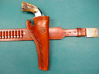 Old West Leather Stag Frank James Holster and Gun Belt