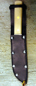 Old West Leather knife sheaths - holsters - gun belts in authentic Cowboy hero patterns - Spear point bowie knife with knife sheath shown