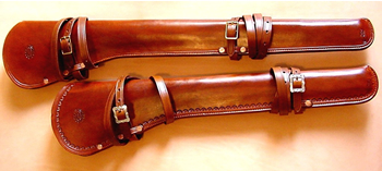 Old West Leather Cuffs - cowboy cuffs - holsters - gun belts in authentic Cowboy hero patterns - Spear point bowie knife with knife sheath shown